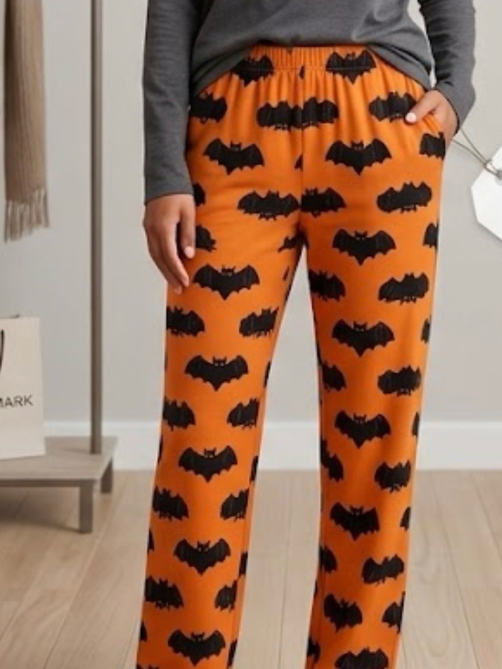 Old Navy Orange Lounge Pants with Black Bat Motif